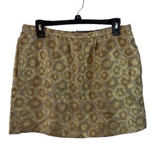 J. CREW Gold Jacquard Metallic Mini Skirt Size 6 Silk Blend Pockets